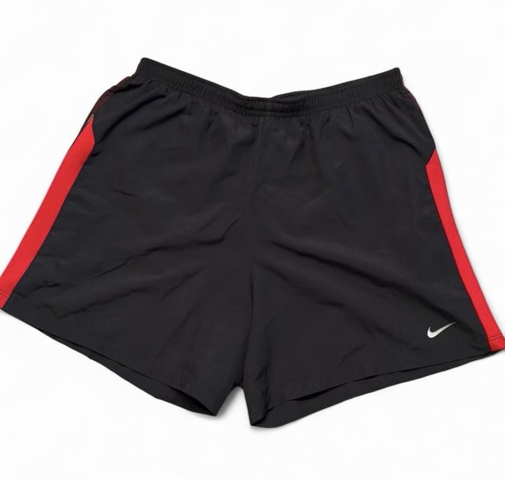 Nike Dri Fit Shorts Mens M Black Red Athletic Running Gym Training Lightweight