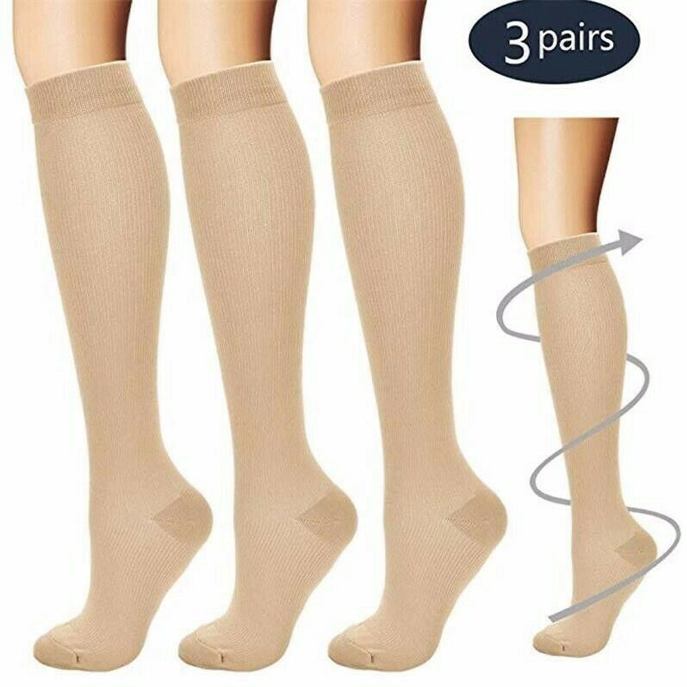 3 Pairs Compression Socks Stockings Women Men 15-20 mmHG Knee High Medical S-XL