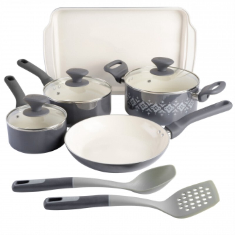 Spice By Tia Mowry 10 Piece Ceramic Nonstick Aluminum Cookware Set In Charcoal