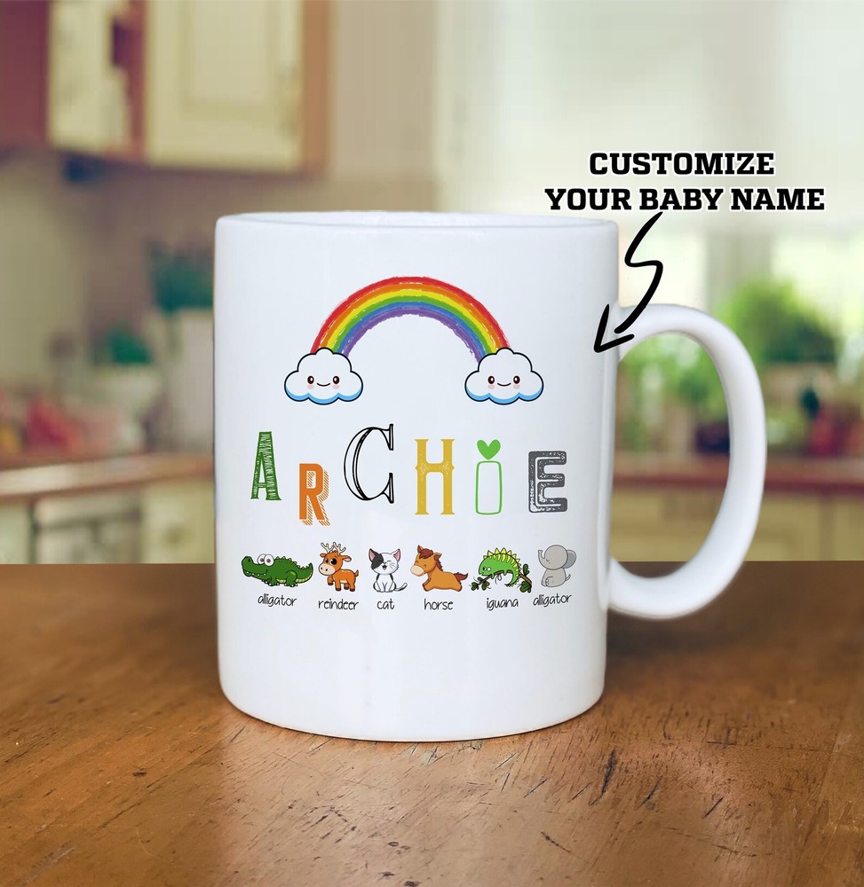 Cute Baby Custom Name With Animal Mug Children S Animal Name Alphabet Custom On