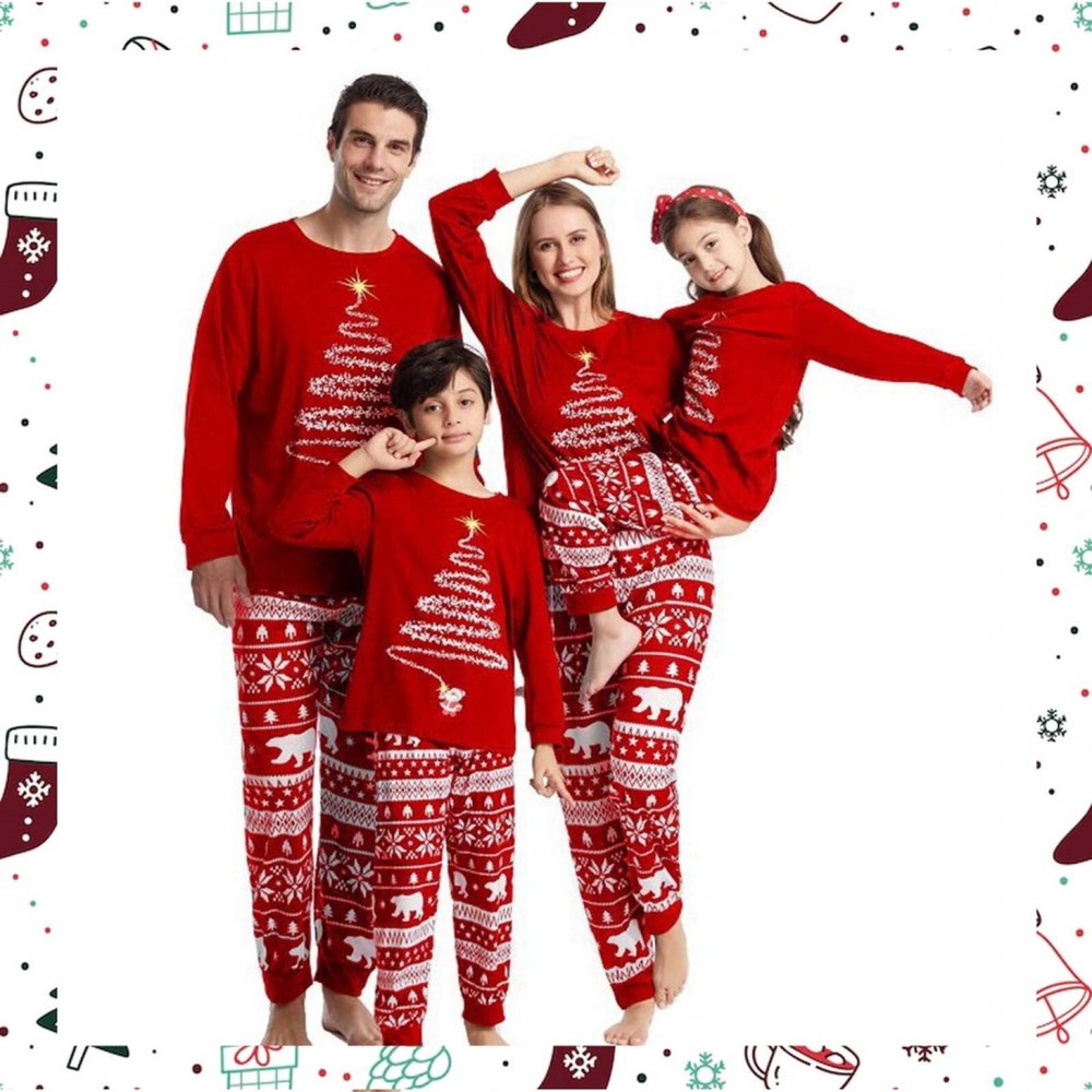 Christmas Red Pyjamas US Hot Sale Nightwear Family Nightwear Sleepwear Pjs Set-image