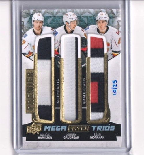 2015-16 Upper Deck Premier Mega Trios Patch Hamilton Gaudreau Monahan /25 Flames