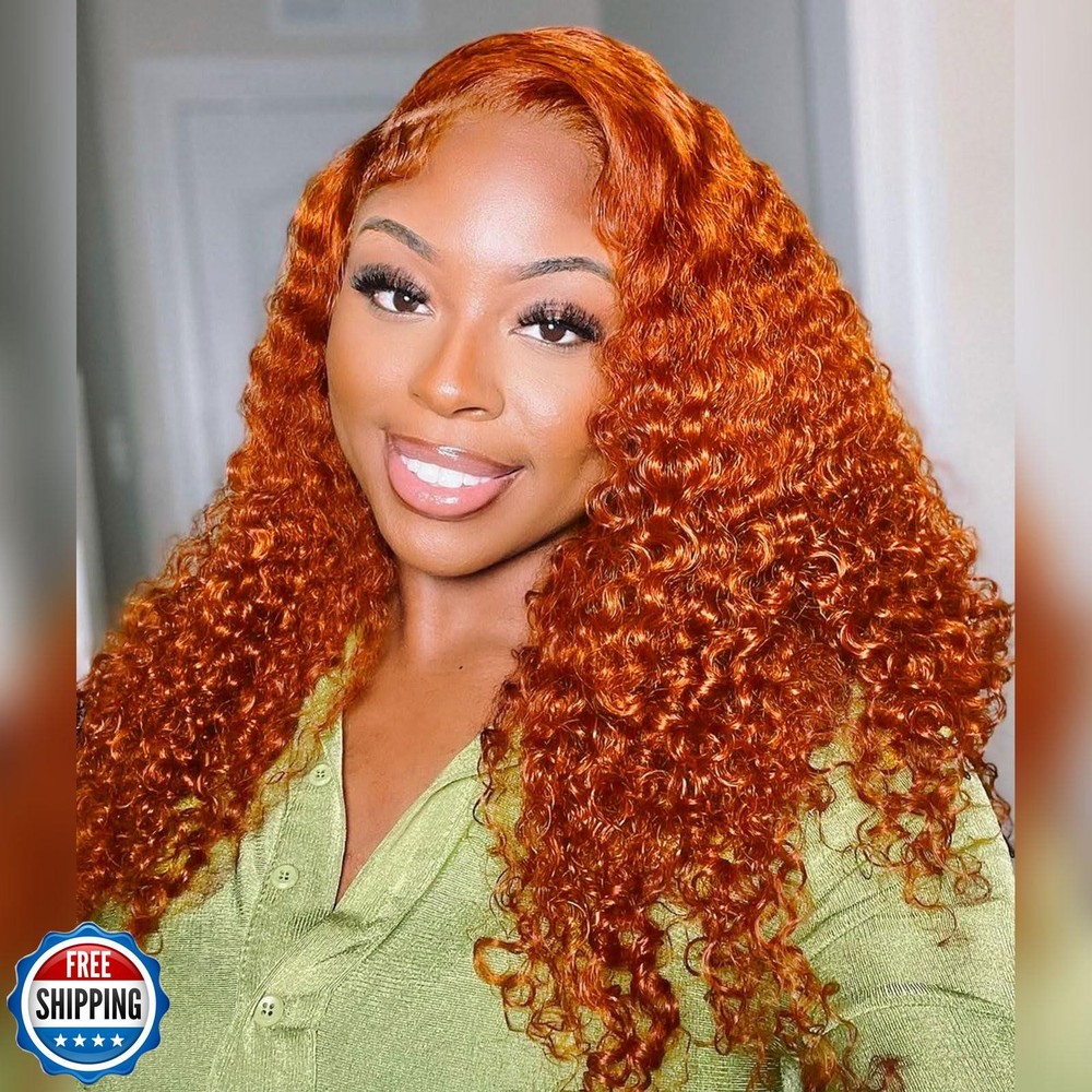 HIRIREMY 18 Inch Orange Ginger Deep Wave Bob Wig Human Hair Wear And Go