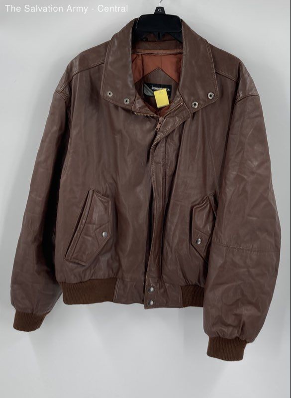 Members Only Mens Brown Leather Long Sleeve Pockets Full-Zip Bomber Jacket Sz 44