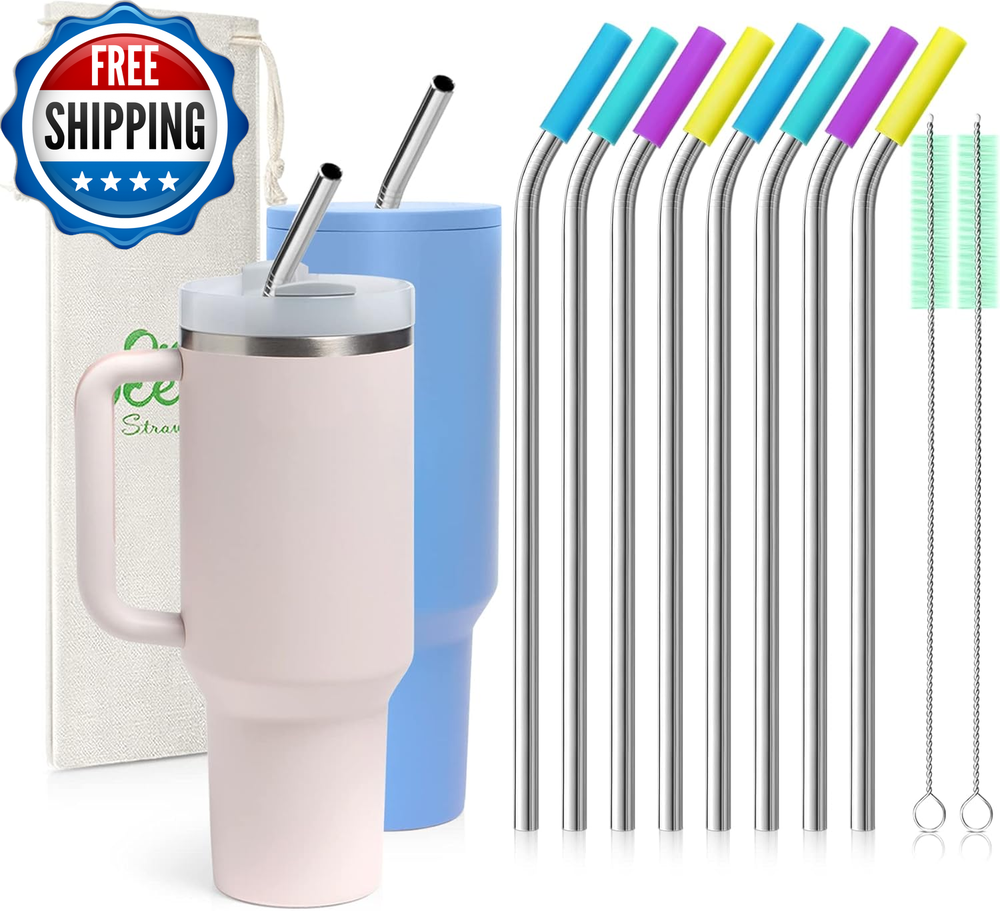 8-Piece 5/16 Inch 8mm Stainless Steel Bent Straws for 40oz Tumblers