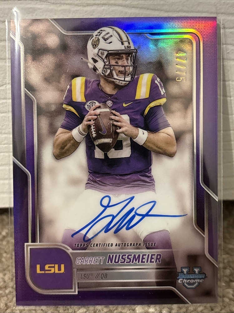 2025 Bowman University Chrome Garrett Nussmeier Purple Auto /75 #BCA-GN LSU