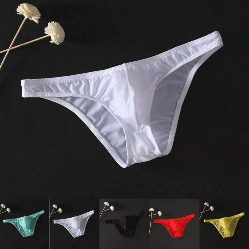 Men Ice Silk Solid Color Briefs Pouch Underpants See Through Underwear L~2XL