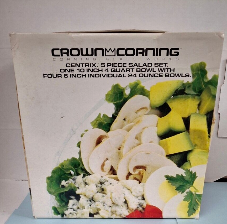 Crown Corning Glass Works 5 piece Salad Set / Vintage 1985 / In Original Box