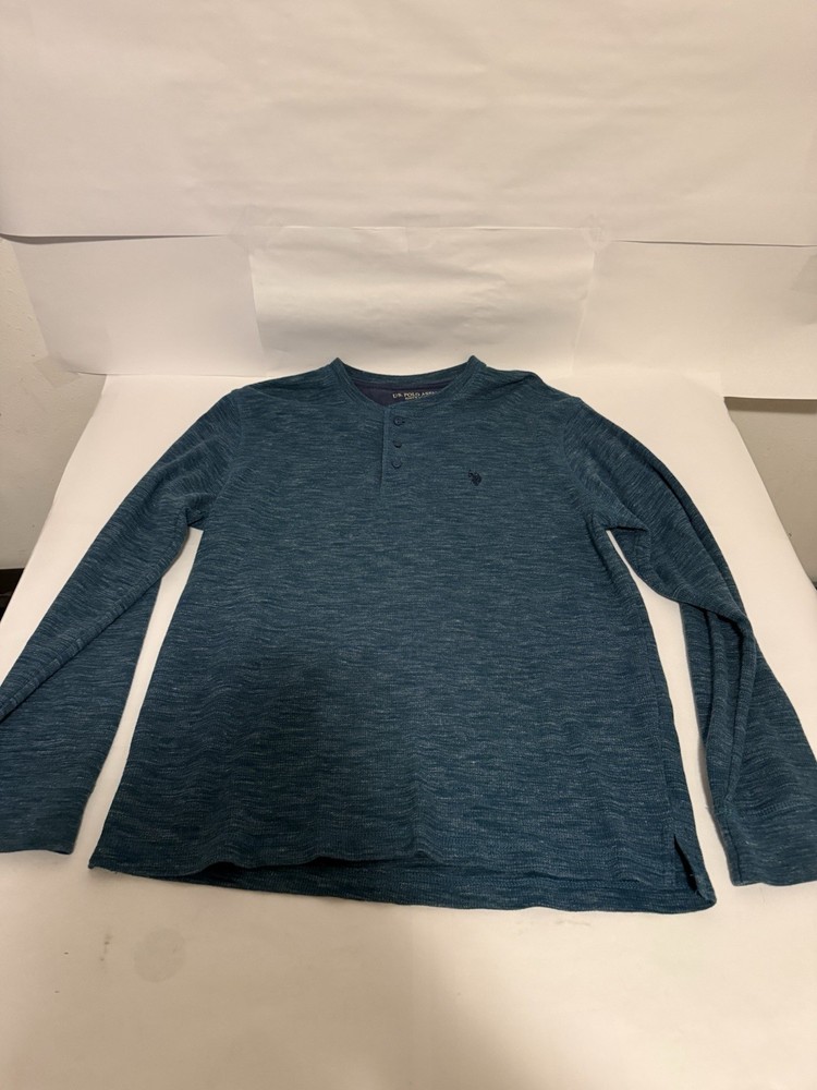 U.S. Polo Assn. Men’s Long Sleeve Thermal Henley  1/4 Button Shirt Size XL Blue