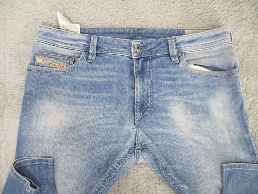 Diesel Jeans Mens 34x32 Thavar Denim Division Slim Skinny Light Wash *Flaw Tear*