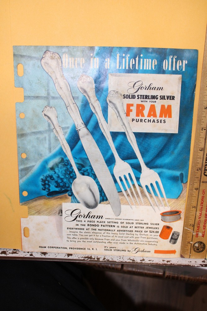 Vintage Fram Oil Filter Gorham Sterling Silver Silverware Brochure    