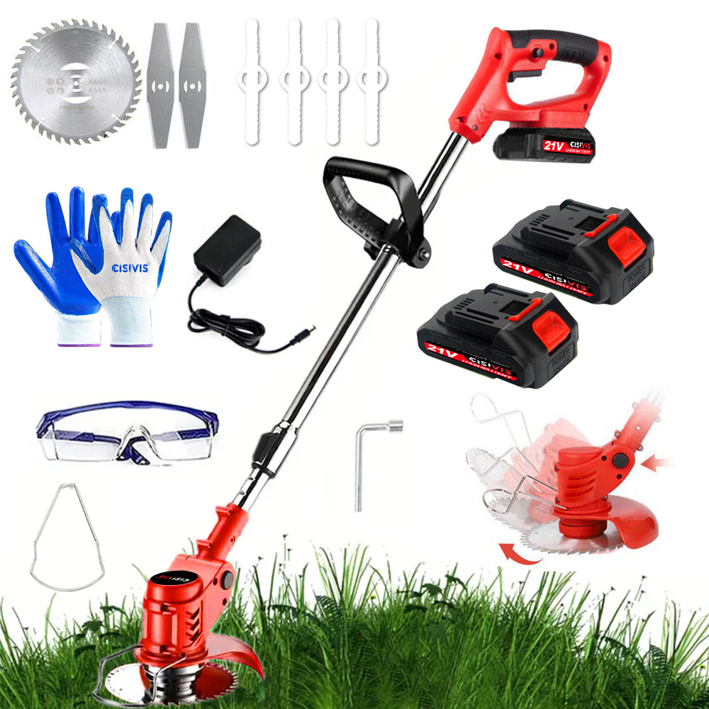 21V Electric Cordless Grass Trimmer Strimmer Garden Edger Cutter w/ 2 Battery