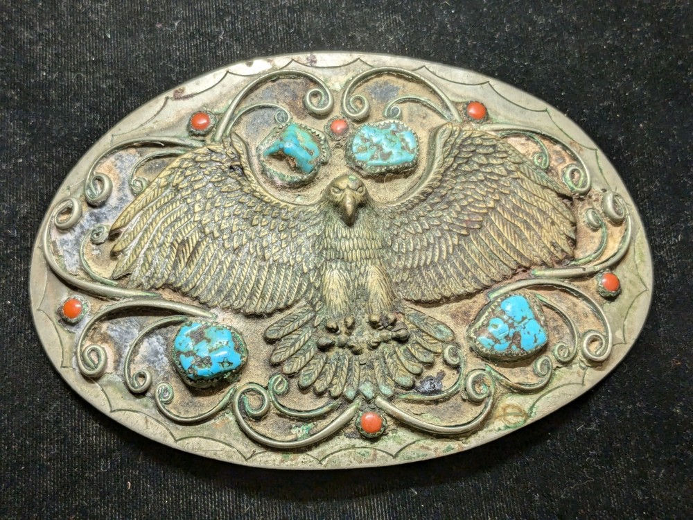 Turquoise belt buckle unknown metal