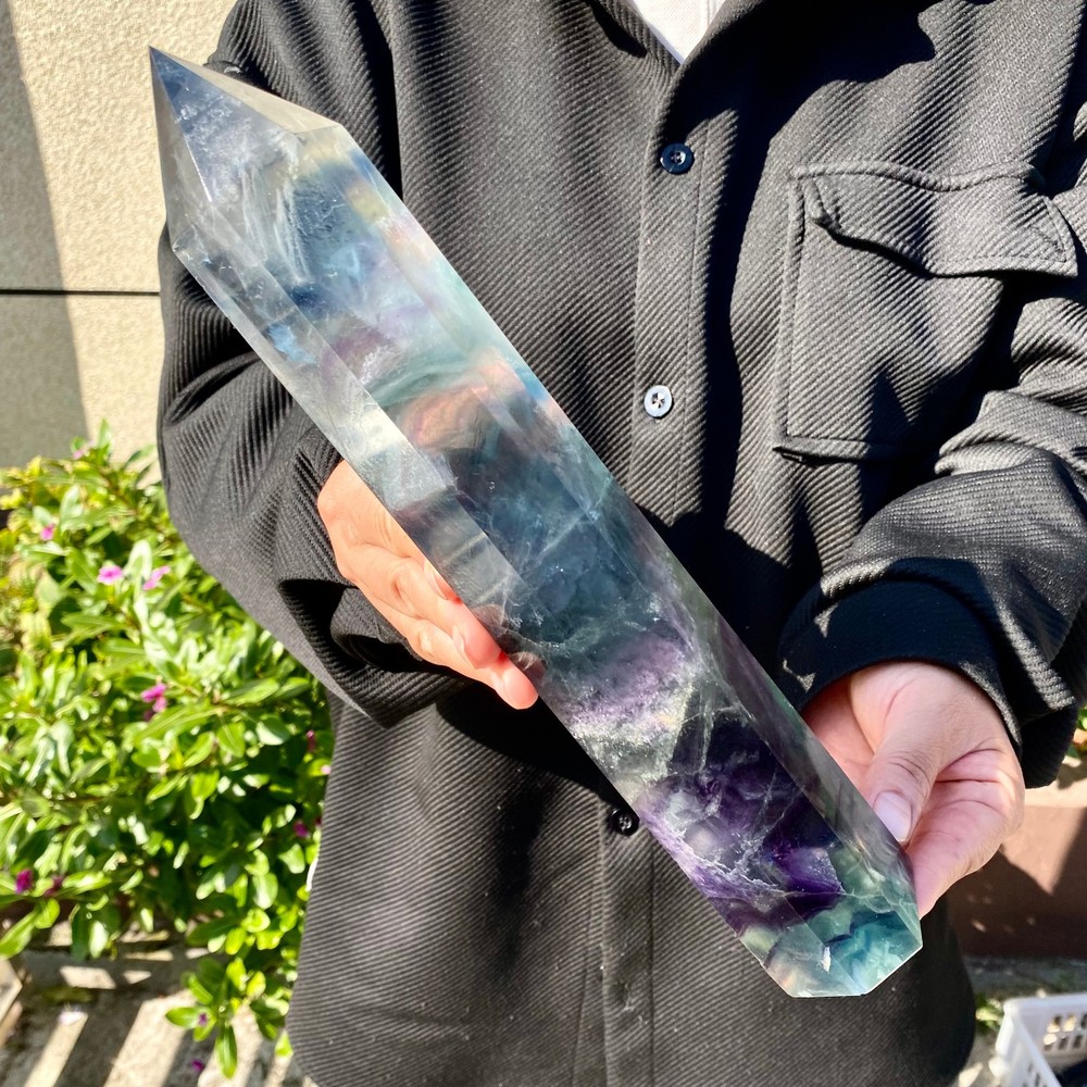 3.31LB Large natural color fluorite crystal column  energy repair