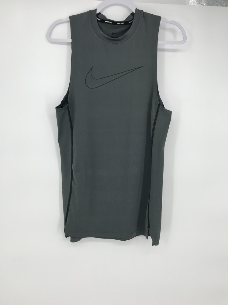 Nike Pro Shirt Mens Gray Sleeveless Tank Top Dri-Fit Athletic Slim Fit Small
