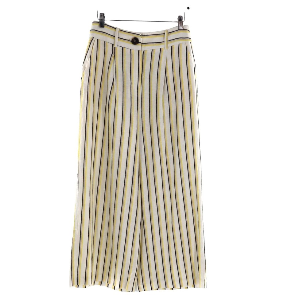 Miss Selfridge Linen Striped Pants Womens 6 Cream Lagenlook Career Office Travel