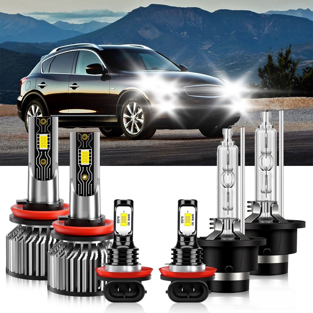For Infiniti EX35 2008-2012 6x LED Headlight High Low Beam + Fog Light Bulb Kit