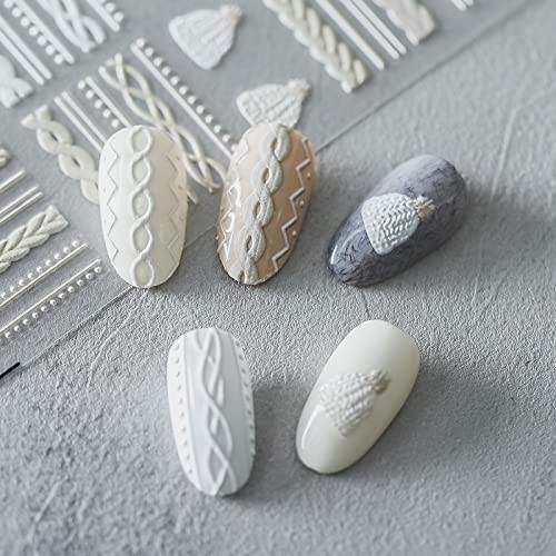 5D Winter Sweater Nail Art Stickers Christmas Embossed Decals 1PCS