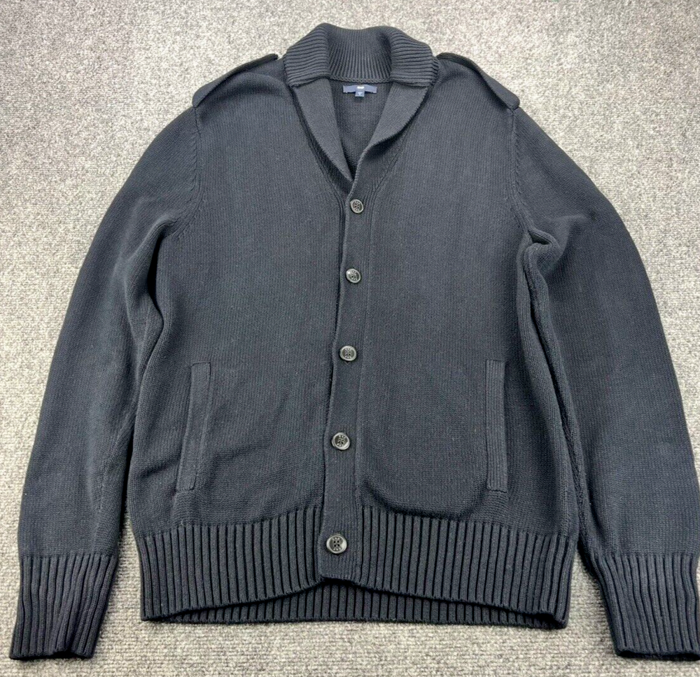 Vintage Gap Cardigan Sweater Men Large Navy Blue Grandpa Heavy Knit Shawl Collar