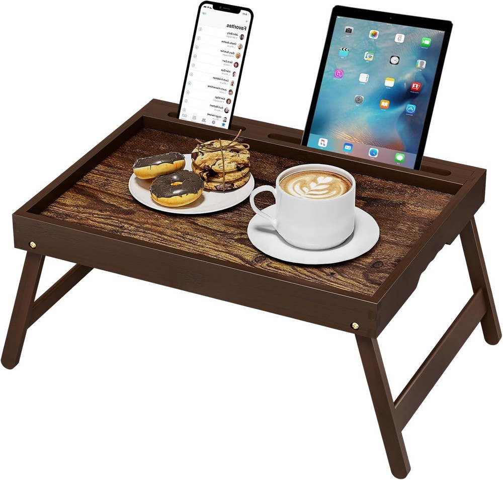 Bamboo Breakfast Tray w/ Foldable Legs & Stand for Bed Laptop