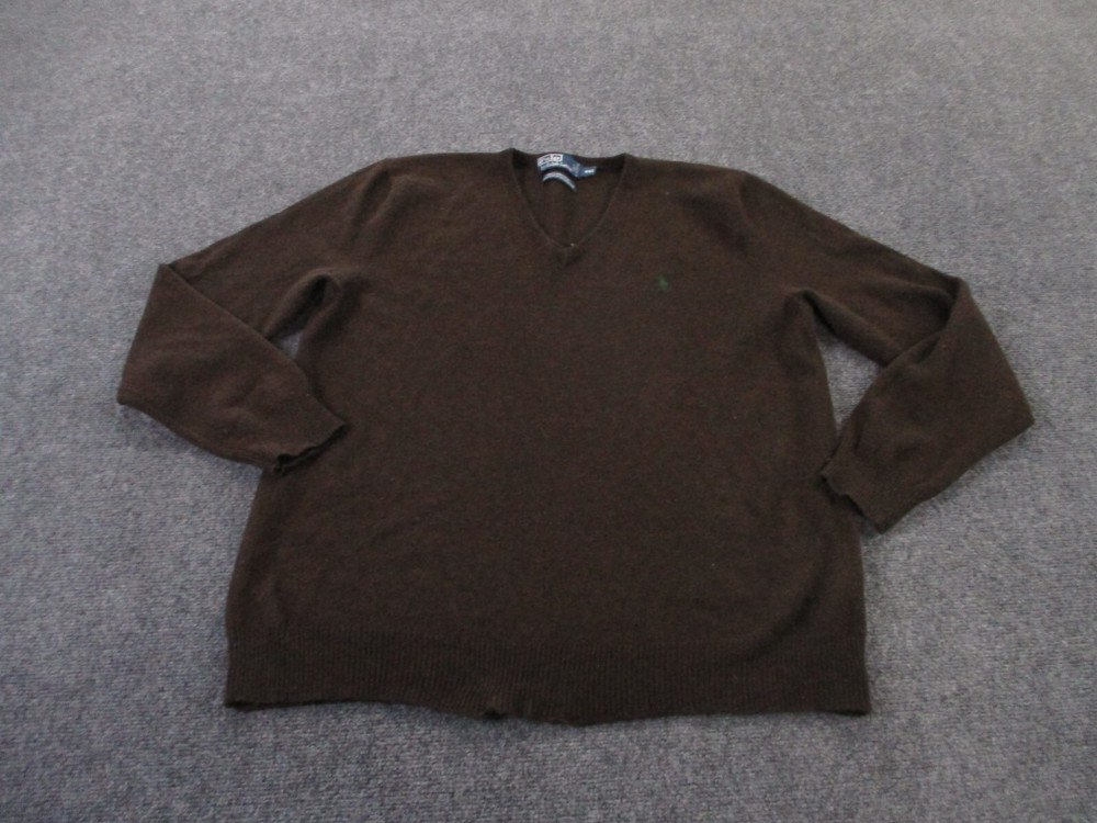 Polo Ralph Lauren Sweater Men 2XL Brown Lambs Wool Pullover Jumper Preppy Logo