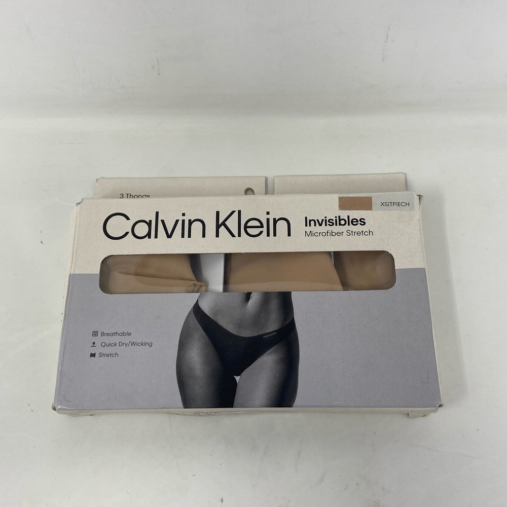Calvin Klein Invisibles Microfiber Thong 3-Pack - Beige - XS