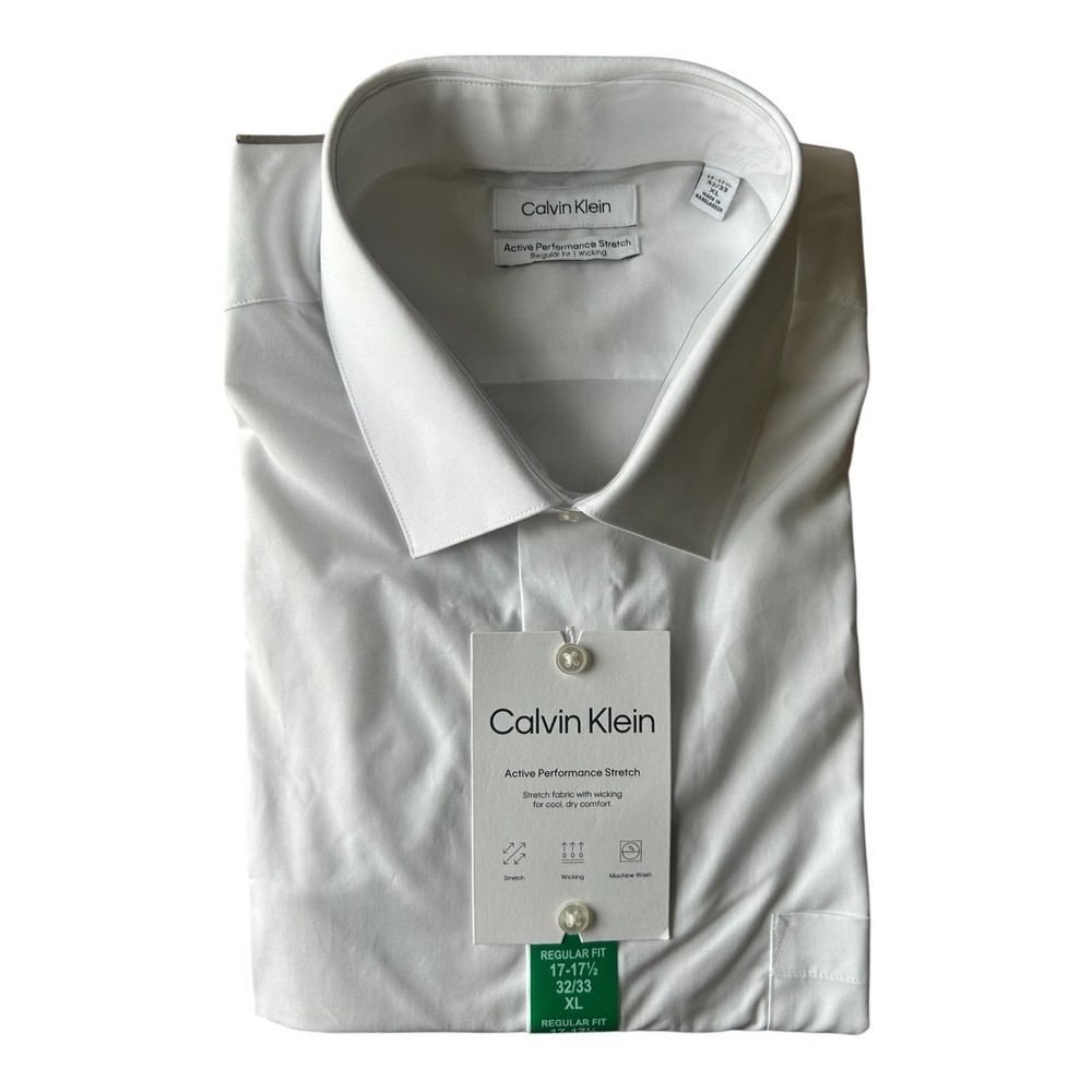 Calvin Klein Men’s Active Performance Stretch Dress Shirt White Size XL 17/32
