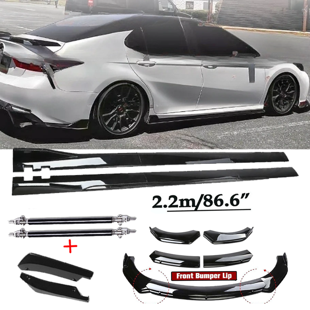 Glossy Black Front Bumper Spoiler & Side Skirt Kit for Camry SE/XSE 2018-2020