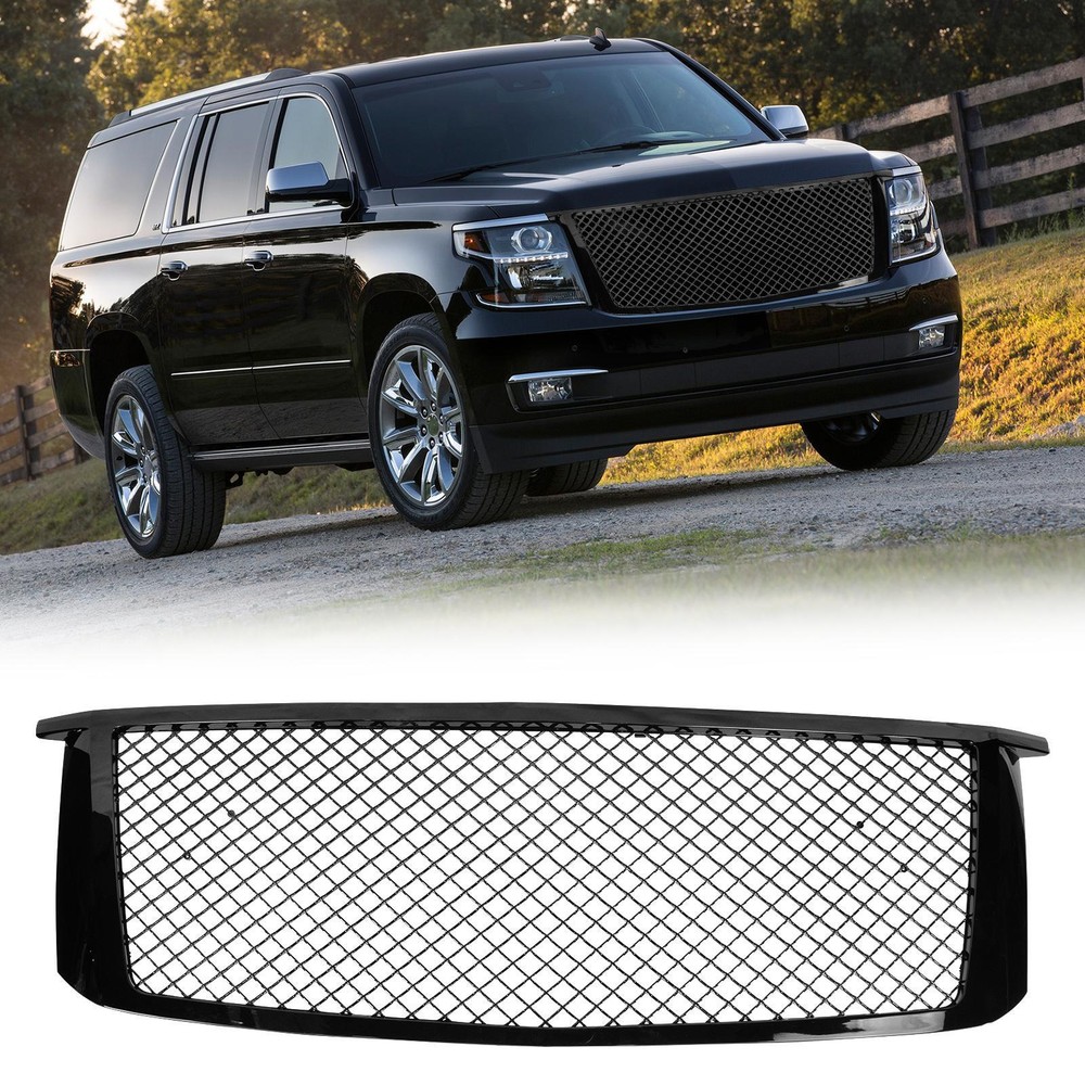 Front Grill for 2015 2016 2017 2018 Chevrolet Suburban Tahoe Gloss Black Grille