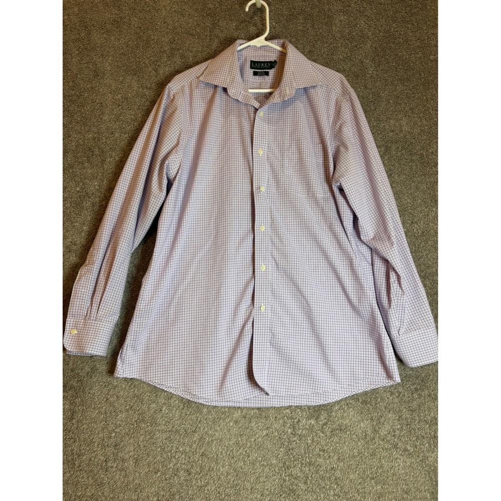 Lauren Ralph Lauren Mens Slim Fit Non Iron Dress Shirt Purple Blue Size 17 34 35