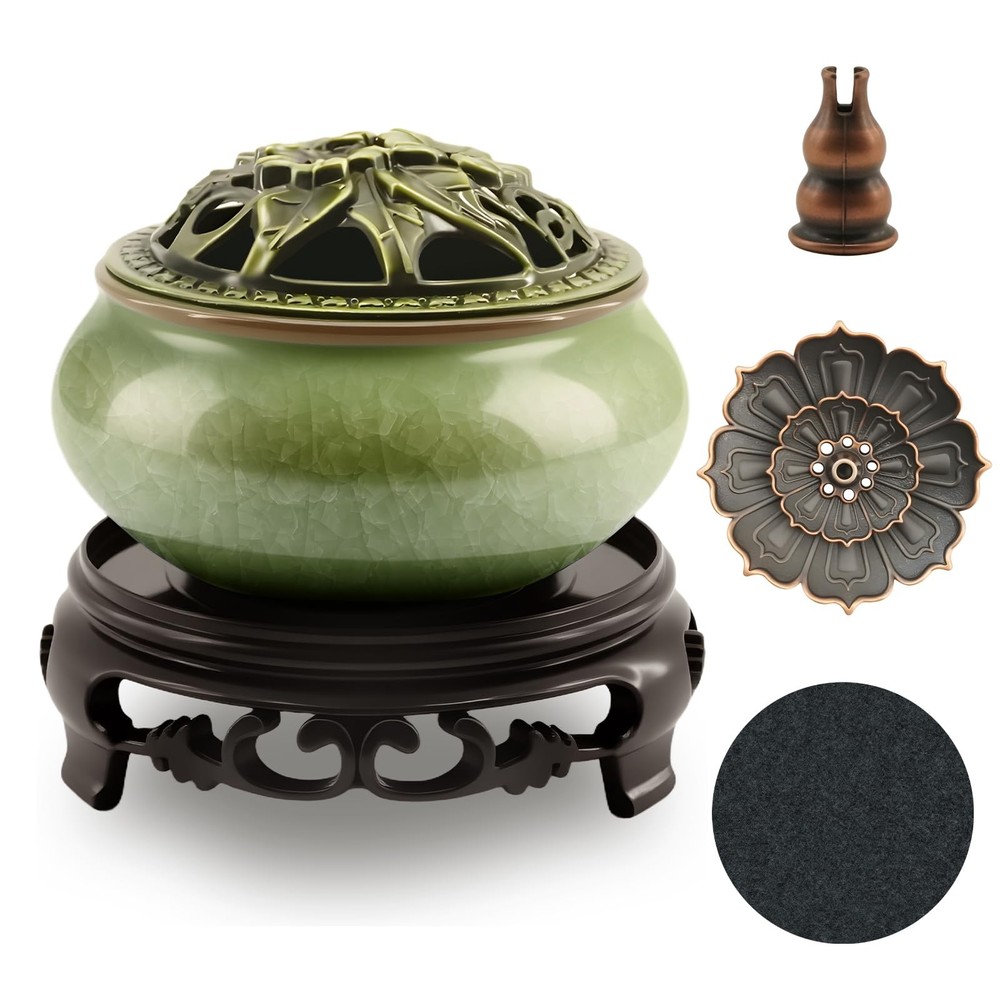 Ceramic Incense Burner with Lotus Incense Holder, Multi-Functional Incense Bu...