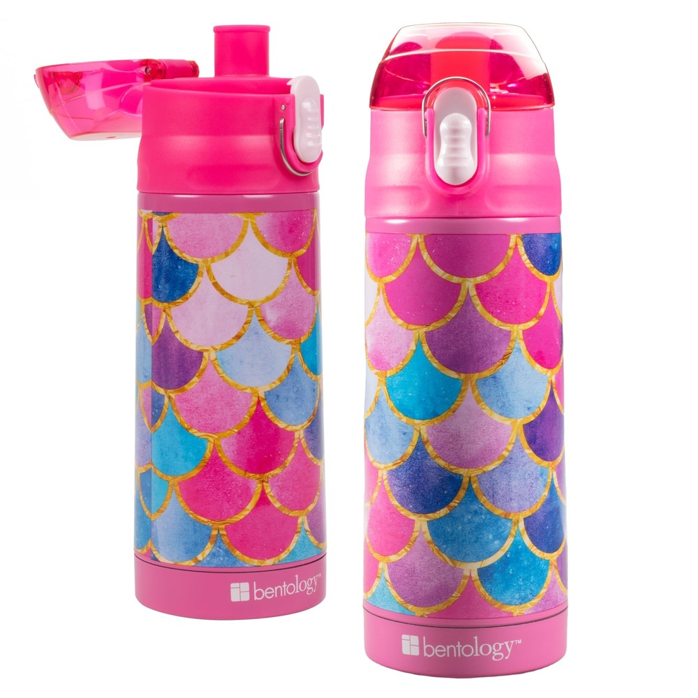 Stainless Steel 13oz Insulated Kids Water Bottle w Built In Straw- Easy to Op...