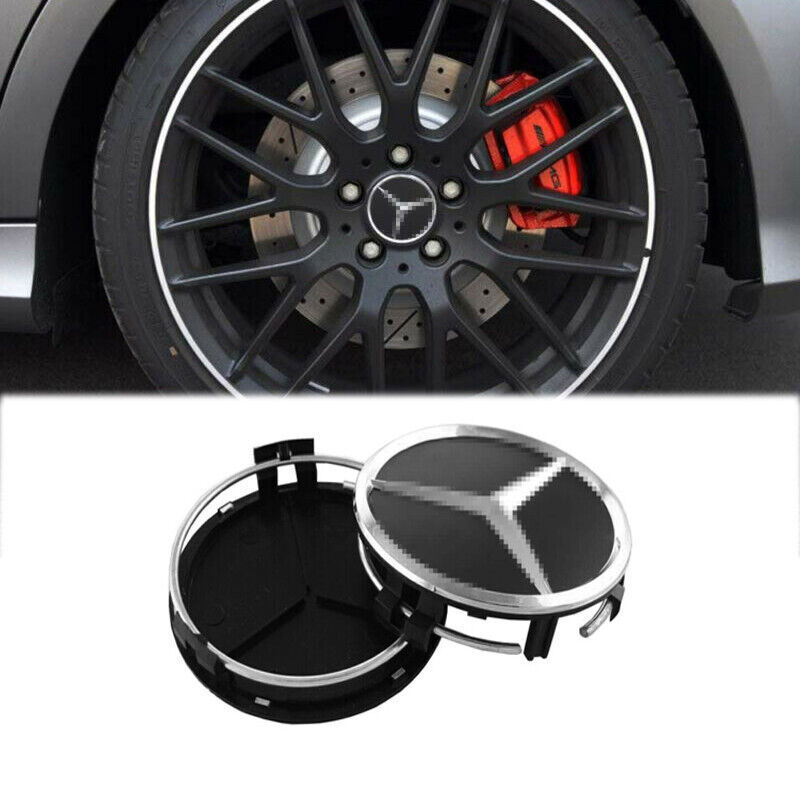 75mm 4 x Wheel Center Hub Caps Emblem Fit For Mercedes C E S Black Badge
