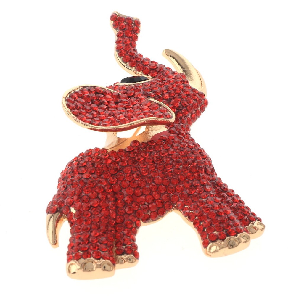 Gold Tone Metal Large Crystal Elephant Brooch P1479-RED