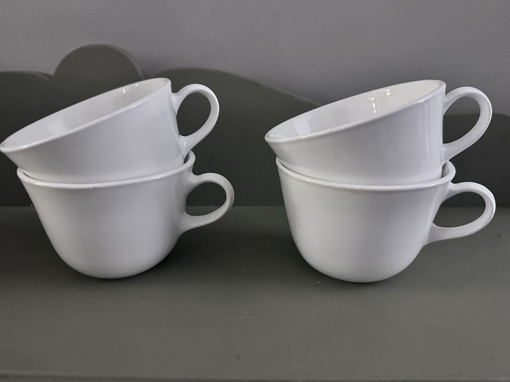 ( 4 ) Corelle Livingware By Corning Frost White Cups 8 Oz.  Made In USA
