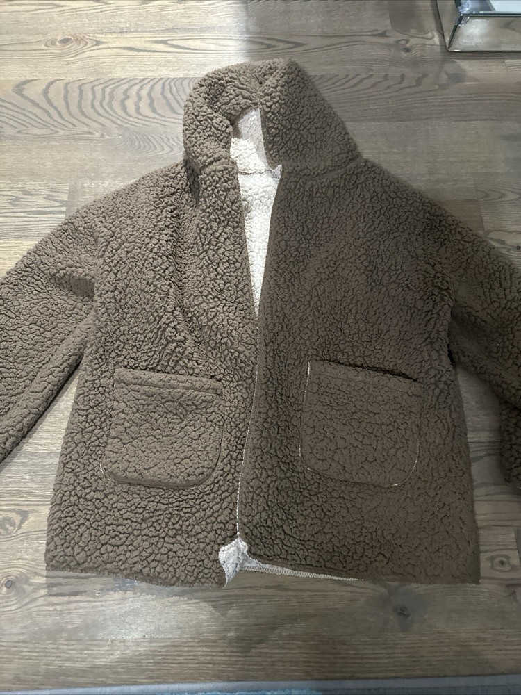 I Believe Teddy Coat Women's Large Open Front Fleece Reversible Jacket
