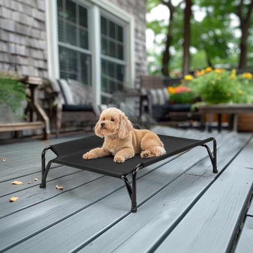 Elevated Outdoor Dog Bed with Fence 29x18x10 Inches Black