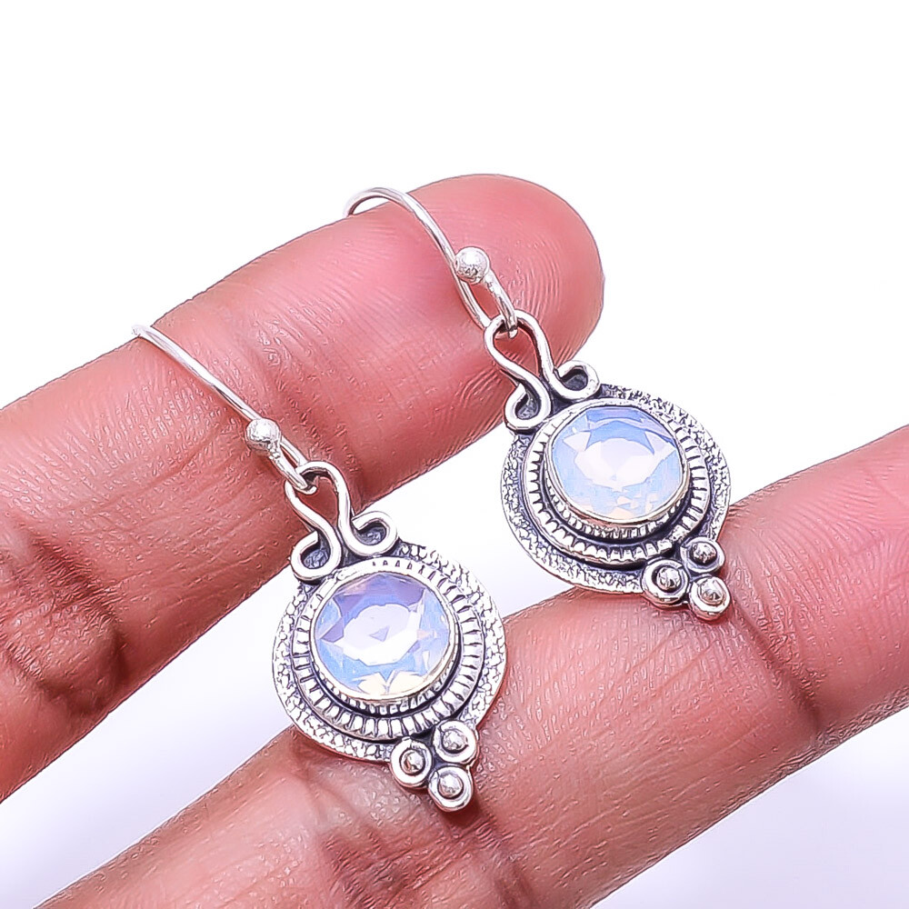 Milky Opal 925 Sterling Silver Earrings 1.40 Inch Elegant Design