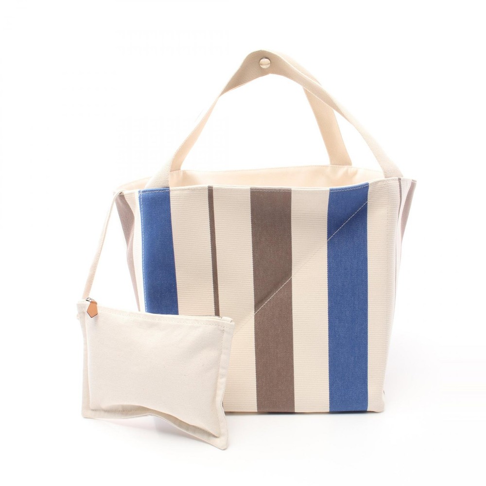 HERMES Zulu PM Tote in White Blue Brown Canvas with SHW Preowned