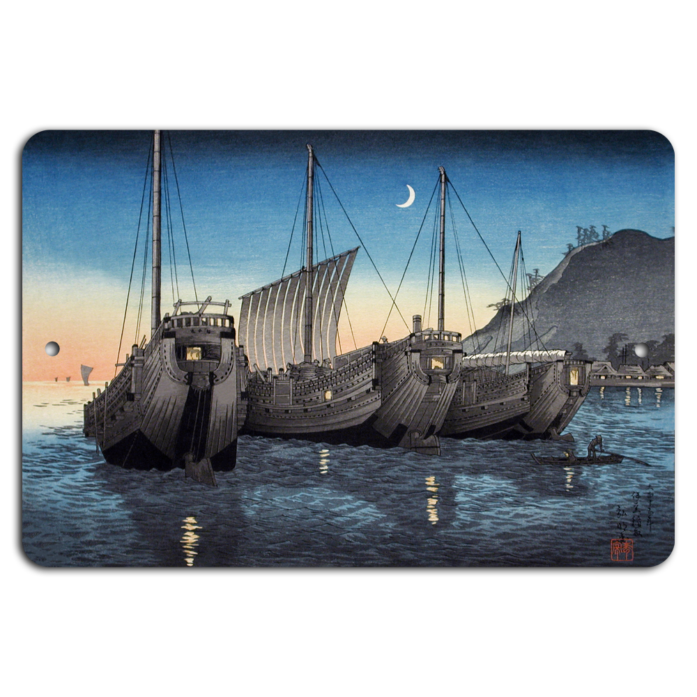 Tranquil Twilight: Traditional Ships in Moonlight