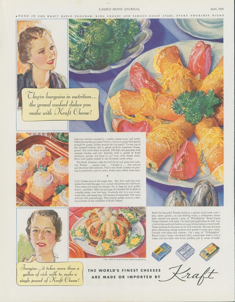 1936 Kraft Cream Cheese Croustades Pancakes Serving Platter Vintage Ad LHJ5