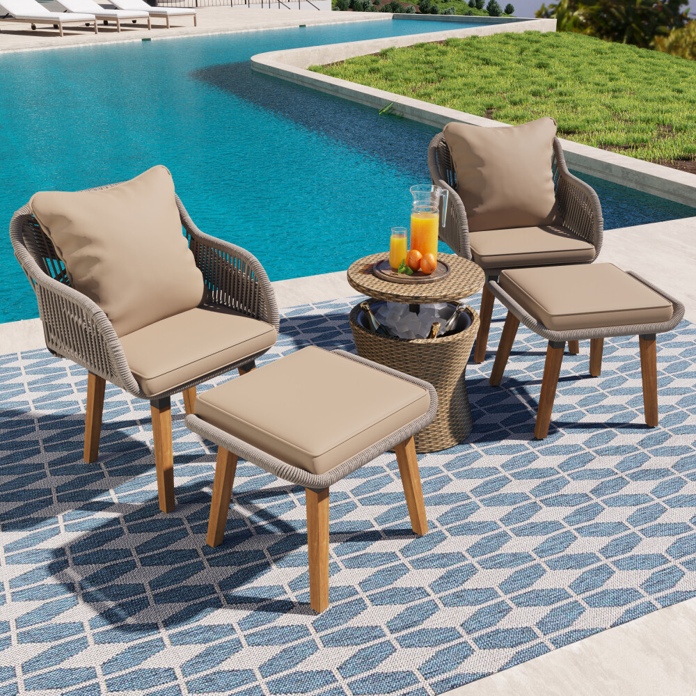 5-Piece Patio Conversation Set with Wicker Bar Table and Chairs  