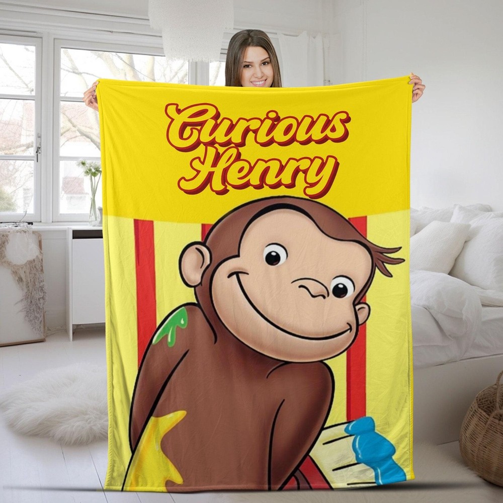 Personalized Curious George Fleece Blanket Custom Kids Gift Soft Cozy Throw