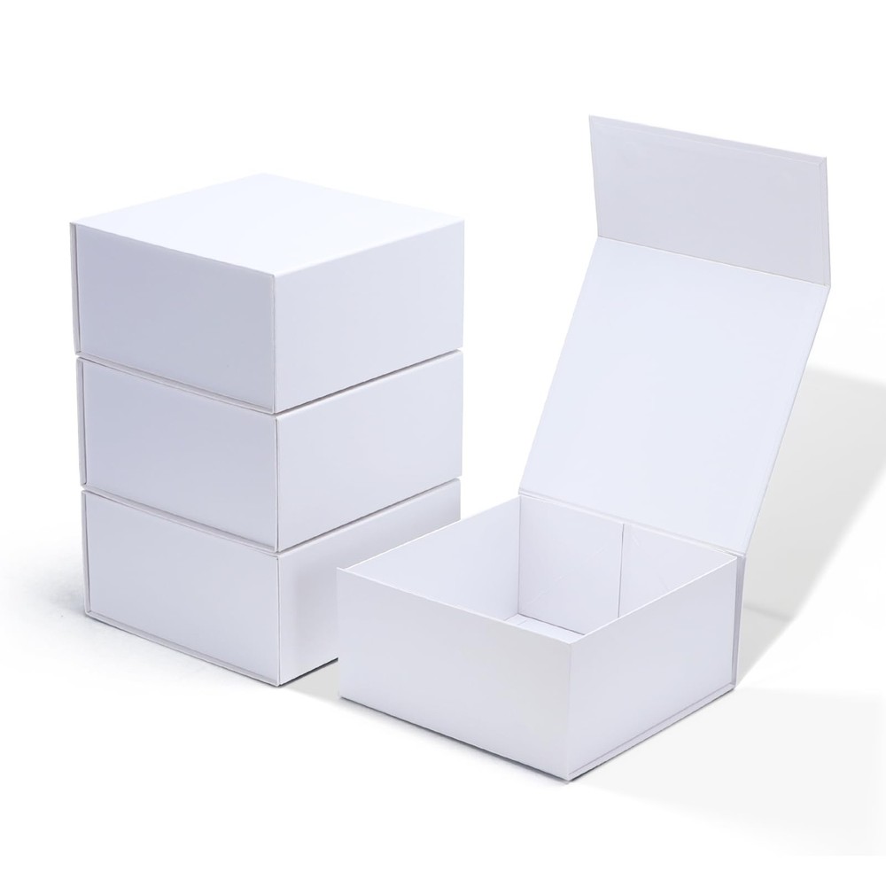 4 Pack 8x8x4 Inch White Magnetic Closure Gift Boxes