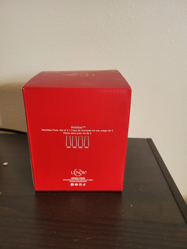 Lenox Holiday Holly Stemless Champagne Flutes Set of 4 New With Tags