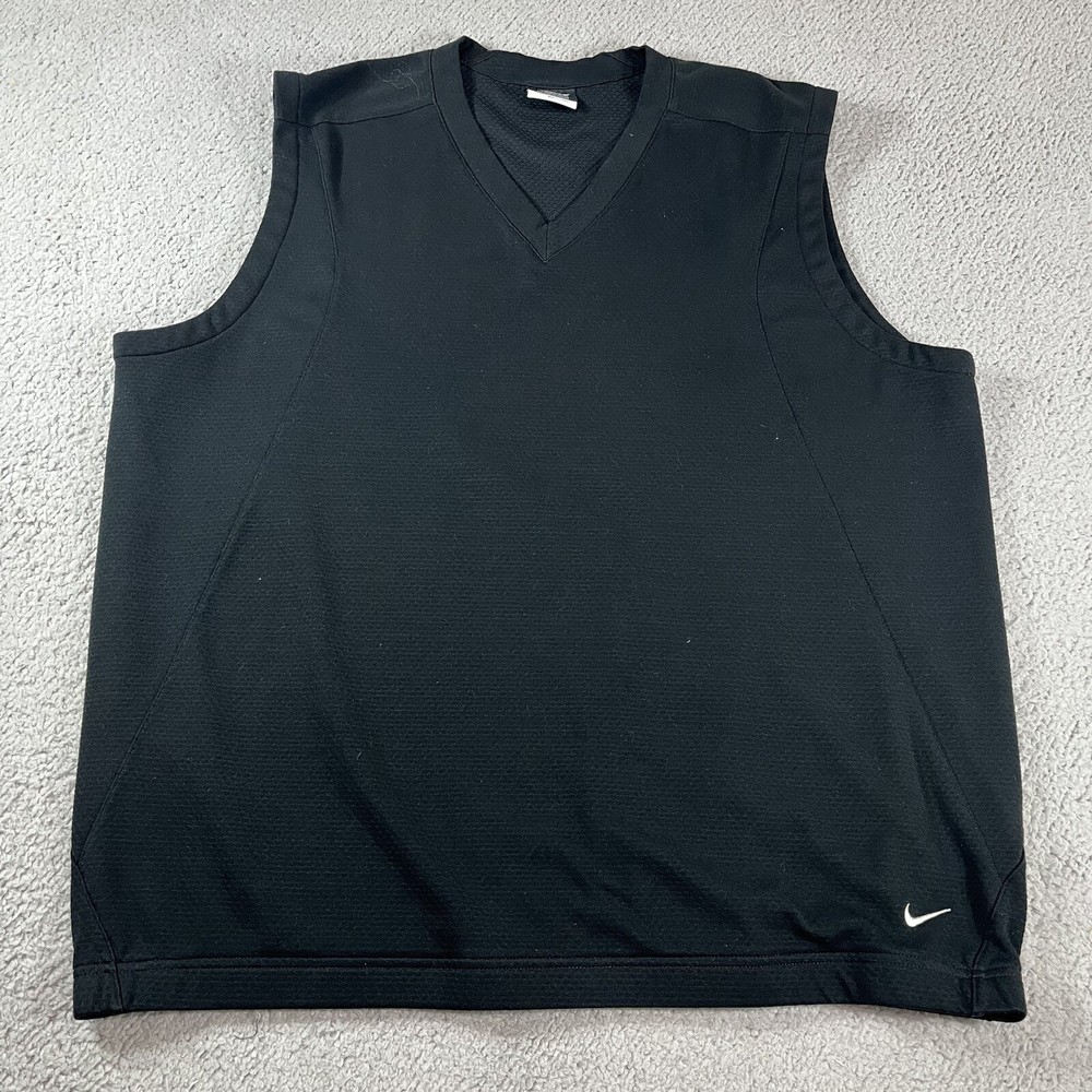 Nike Golf Shirt Mens Large Black Tank Top FIT DRY Sleeveless Stretch Swoosh