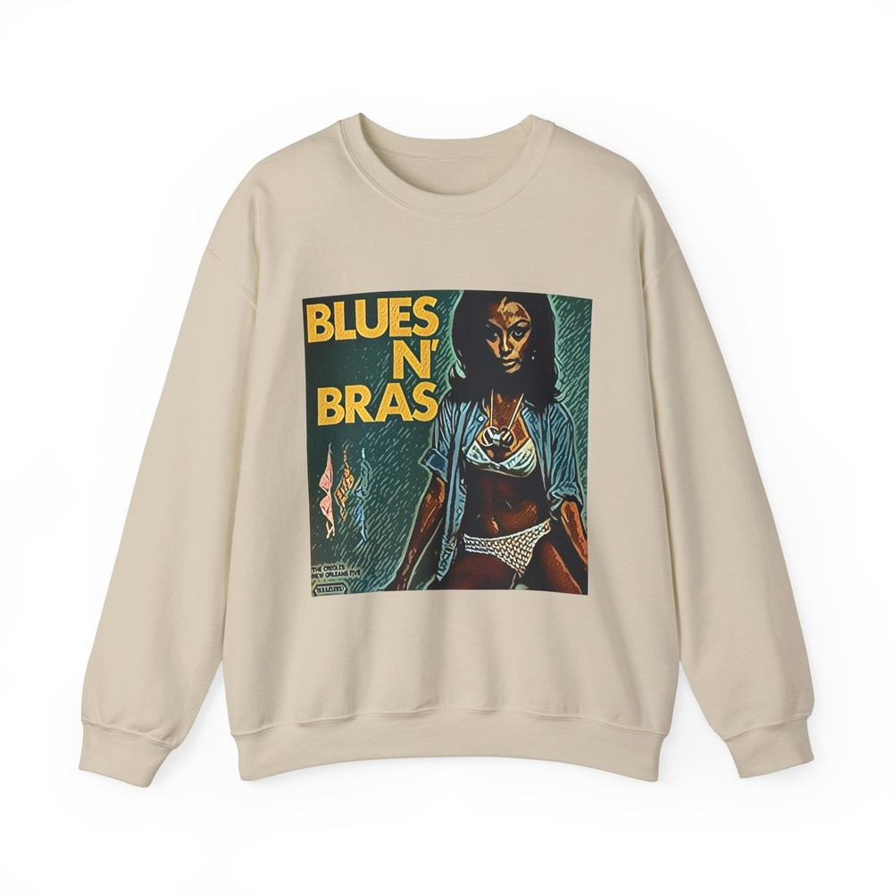 Blues N Bras Graphic Print Art Long Sleeve Unisex Heavy Blend Crewneck Sweatshirt
