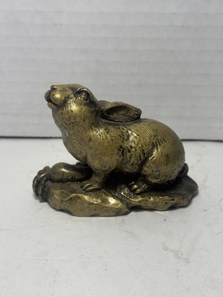 Golden Rabbit Statue Figurine Feng Shui Animal Bronze Color
