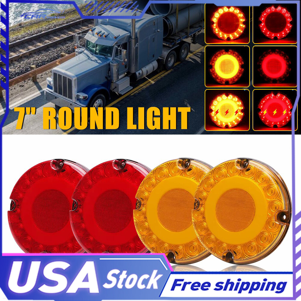 Amber Red LED 7-Inch Round Truck Bus Trailer Tail Brake Signal Light Flash