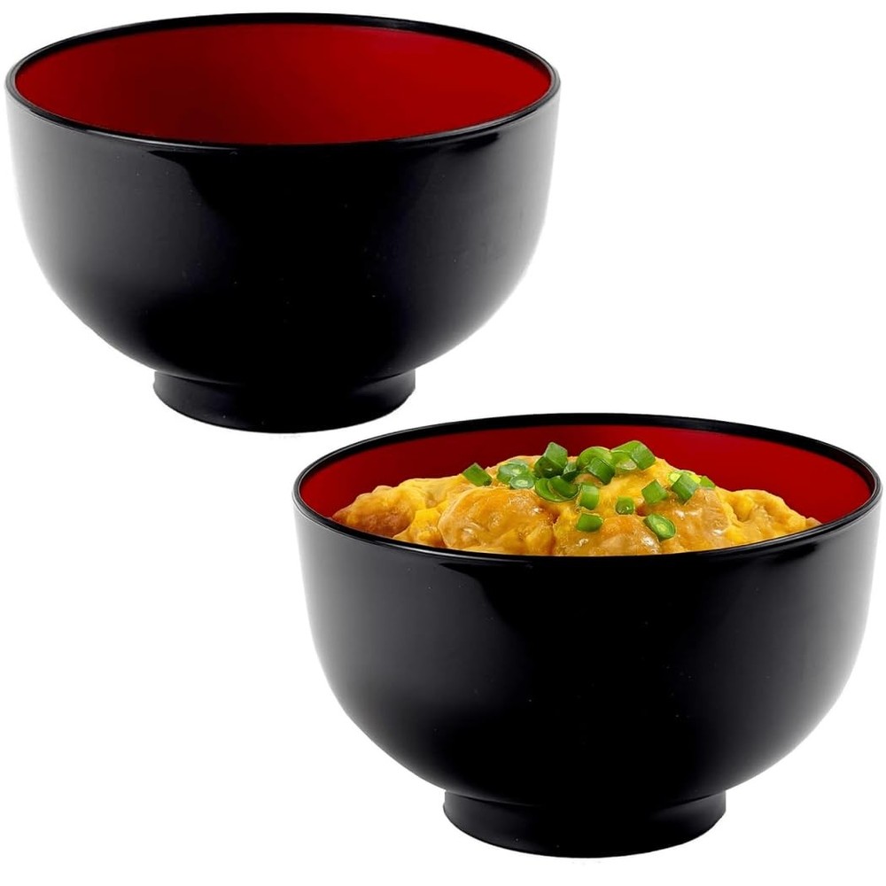 JapanBargain Set of 2 Large 38oz Ramen Bowls Black Red Microwave Safe